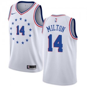 Nike Maillots Basket Shake Milton Philadelphia 76ers Blanc #14 Enfant Earned Edition