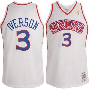 Mitchell and Ness NBA Maillots De Basket Iverson Philadelphia 76ers Blanc Homme Throwback No.3