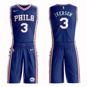 Nike NBA Maillots Allen Iverson 76ers Suit Icon Edition Homme No.3 Bleu
