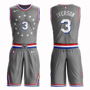Maillots Basket Allen Iverson 76ers Nike Gris Homme #3 Suit City Edition