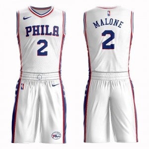 Nike NBA Maillots Basket Moses Malone Philadelphia 76ers #2 Suit Association Edition Homme Blanc