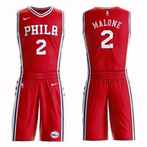 Nike NBA Maillots Basket Malone 76ers #2 Rouge Homme Suit Statement Edition