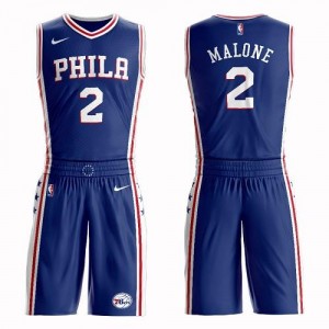 Nike NBA Maillots Malone 76ers Enfant No.2 Bleu Suit Icon Edition