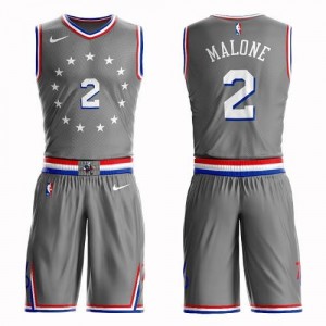 Nike Maillot Moses Malone Philadelphia 76ers #2 Suit City Edition Gris Enfant
