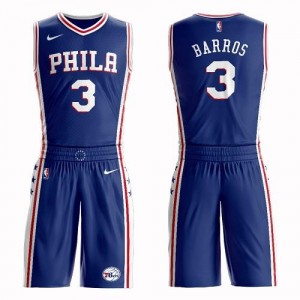 Nike NBA Maillots De Basket Barros 76ers No.3 Bleu Homme Suit Icon Edition