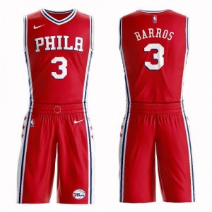 Nike NBA Maillots Basket Barros Philadelphia 76ers Rouge #3 Suit Statement Edition Homme