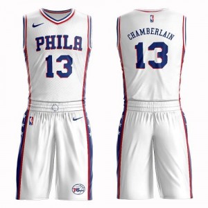 Maillot Basket Chamberlain Philadelphia 76ers Homme Nike Blanc Suit Association Edition No.13