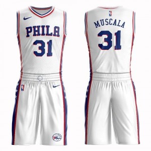 Nike NBA Maillots Basket Mike Muscala 76ers #31 Homme Blanc Suit Association Edition