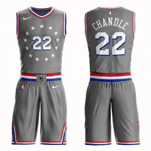 Nike NBA Maillots Basket Chandler 76ers #22 Suit City Edition Enfant Gris