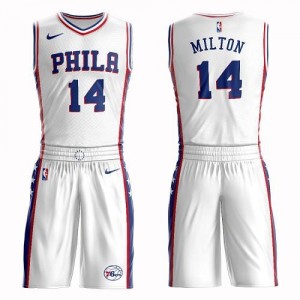 Maillots De Basket Milton 76ers Nike Homme Blanc Suit Association Edition No.14