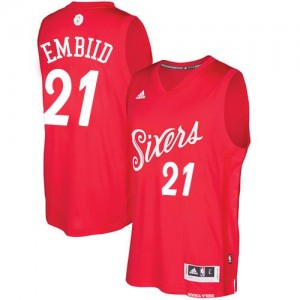 Adidas NBA Maillots De Embiid Philadelphia 76ers Rouge Homme No.21 2016-2017 Christmas Day