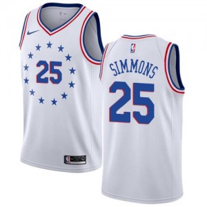 Maillots Basket Ben Simmons 76ers No.25 Blanc Enfant Nike Earned Edition