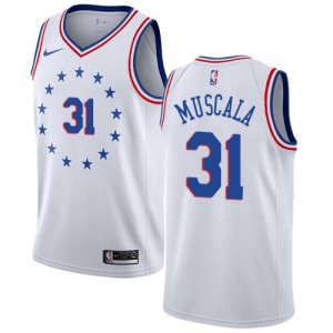 Nike NBA Maillots Basket Mike Muscala Philadelphia 76ers Earned Edition #31 Homme Blanc