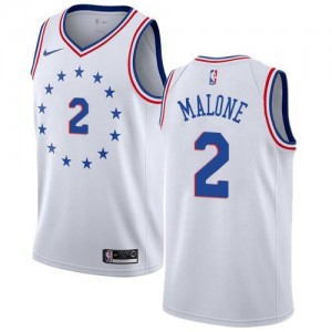 Nike NBA Maillots Basket Malone 76ers Blanc #2 Homme Earned Edition