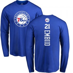 Nike NBA T-Shirt Joel Embiid Philadelphia 76ers Long Sleeve Homme & Enfant No.21 Bleu royal Backer
