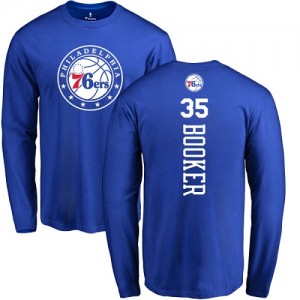 Nike T-Shirts De Booker Philadelphia 76ers No.35 Bleu royal Backer Homme & Enfant Long Sleeve