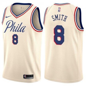 Maillots Basket Smith 76ers City Edition #8 Homme Nike Blanc laiteux