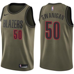 Maillots Basket Caleb Swanigan Portland Trail Blazers vert No.50 Nike Homme Salute to Service
