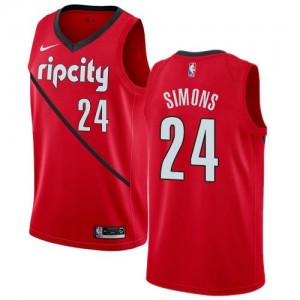 Nike NBA Maillots De Basket Simons Portland Trail Blazers No.24 Rouge Earned Edition Enfant