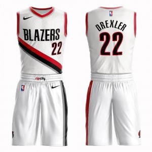 Nike Maillots De Basket Clyde Drexler Portland Trail Blazers Blanc Suit Association Edition Homme No.22