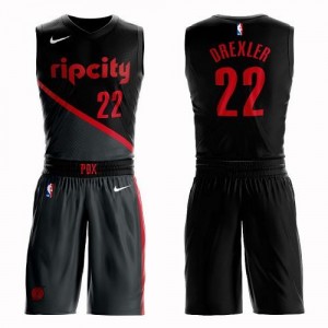 Nike NBA Maillots Basket Drexler Portland Trail Blazers #22 Suit City Edition Homme Noir