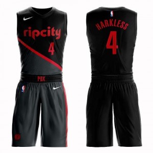 Nike NBA Maillot Basket Moe Harkless Portland Trail Blazers No.4 Enfant Noir Suit City Edition