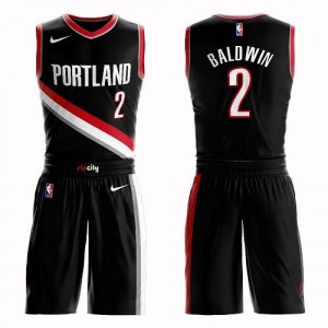 Nike NBA Maillots Basket Wade Baldwin Portland Trail Blazers Noir No.2 Suit Icon Edition Homme