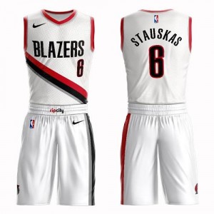 Nike Maillots Basket Stauskas Portland Trail Blazers #6 Suit Association Edition Enfant Blanc