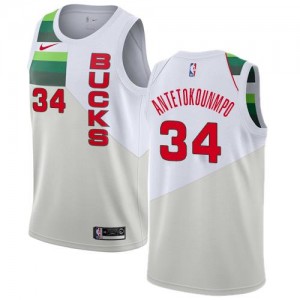 Nike Maillot Basket Giannis Antetokounmpo Milwaukee Bucks Earned Edition No.34 Blanc Homme