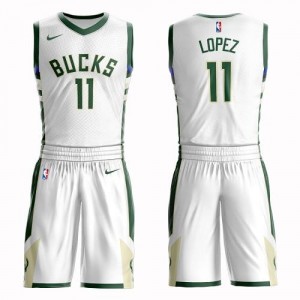 Nike Maillots Lopez Bucks Suit Association Edition Blanc Homme No.11