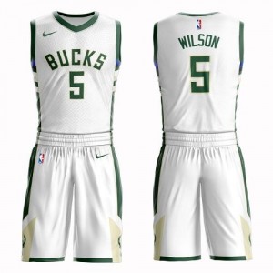 Nike Maillot Basket D. J. Wilson Milwaukee Bucks Suit Association Edition #5 Blanc Homme