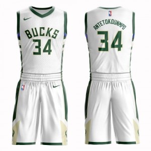 Nike NBA Maillot Basket Antetokounmpo Bucks Blanc No.34 Homme Suit Association Edition