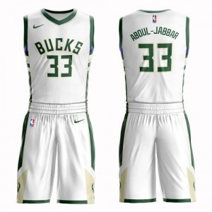 Nike NBA Maillot Kareem Abdul-Jabbar Bucks Homme Suit Association Edition Blanc No.33