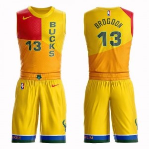 Nike Maillots De Basket Brogdon Bucks #13 Suit City Edition Jaune Enfant