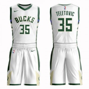 Nike NBA Maillot Basket Teletovic Milwaukee Bucks Blanc #35 Enfant Suit Association Edition