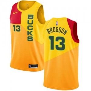 Nike NBA Maillots Basket Malcolm Brogdon Milwaukee Bucks No.13 Jaune Enfant City Edition