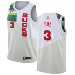 Nike Maillots Hill Bucks #3 Blanc Homme Earned Edition