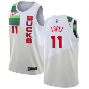 Maillots De Basket Brook Lopez Milwaukee Bucks Enfant Earned Edition Blanc Nike No.11