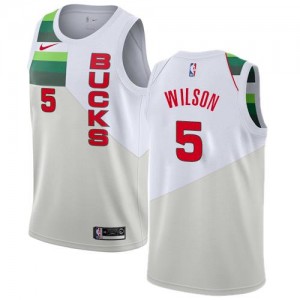 Maillots De Basket D. J. Wilson Milwaukee Bucks Blanc Nike Homme No.5 Earned Edition