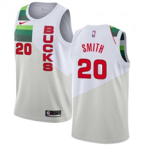 Nike Maillots Basket Smith Milwaukee Bucks Earned Edition #20 Blanc Homme