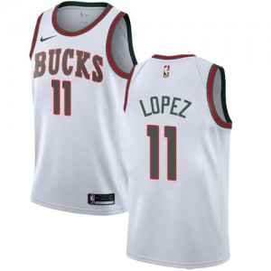 Nike NBA Maillots Lopez Bucks Hardwood Classics Homme No.11 Blanc
