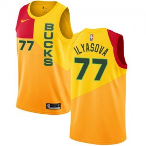 Nike NBA Maillot Ilyasova Milwaukee Bucks No.77 Jaune City Edition Homme