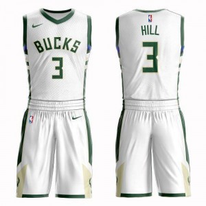 Maillot De Hill Milwaukee Bucks No.3 Homme Blanc Suit Association Edition Nike