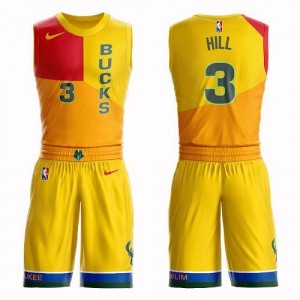 Nike NBA Maillots Basket Hill Bucks Jaune Enfant Suit City Edition #3