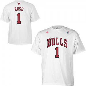 T-Shirt De Chicago Bulls Derrick Rose Game Time #1 Blanc Adidas Homme & Enfant