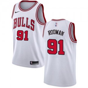 Nike NBA Maillots Basket Rodman Chicago Bulls Association Edition #91 Enfant Blanc