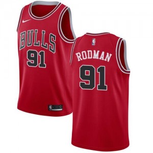 Nike NBA Maillot Basket Dennis Rodman Chicago Bulls Rouge Enfant No.91 Icon Edition