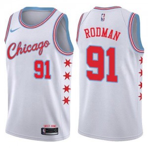 Nike NBA Maillots De Basket Rodman Bulls Blanc Homme City Edition No.91