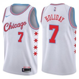 Nike NBA Maillots Justin Holiday Chicago Bulls Homme Blanc No.7 City Edition