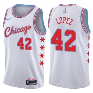 Nike Maillots Lopez Chicago Bulls City Edition No.42 Homme Blanc